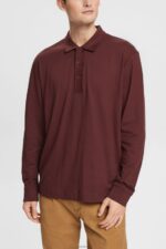 Men Esprit Bordeaux Red Long sleeve polo shirt Polos XF4444821
