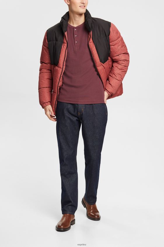 Men Esprit Bordeaux Red Long sleeve waffle pique top, 100% cotton Long Sleeve XF4444823 - Image 2
