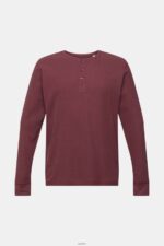 Men Esprit Bordeaux Red Long sleeve waffle pique top, 100% cotton Long Sleeve XF4444823 - Image 5