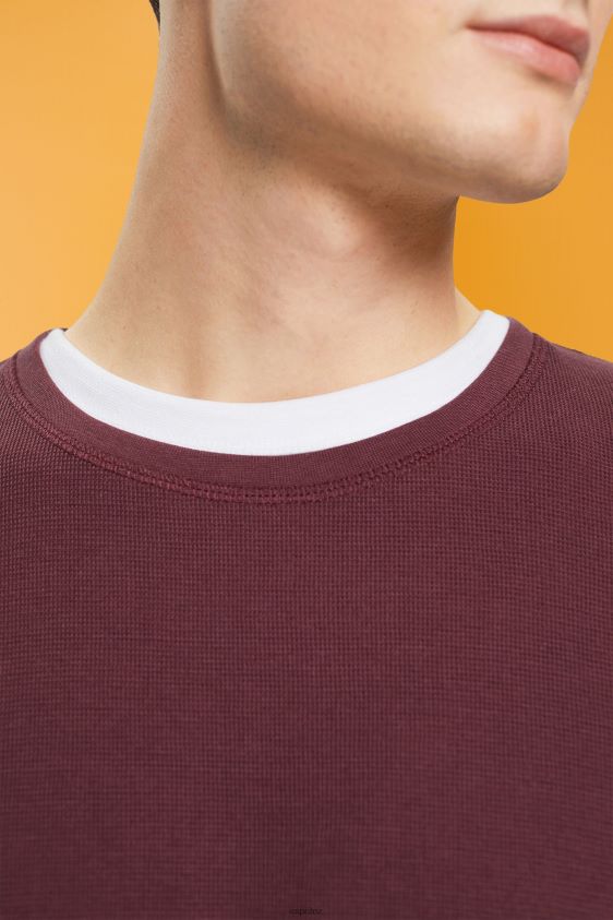 Men Esprit Bordeaux Red Waffle pique long sleeve top Long Sleeve XF4444825 - Image 3
