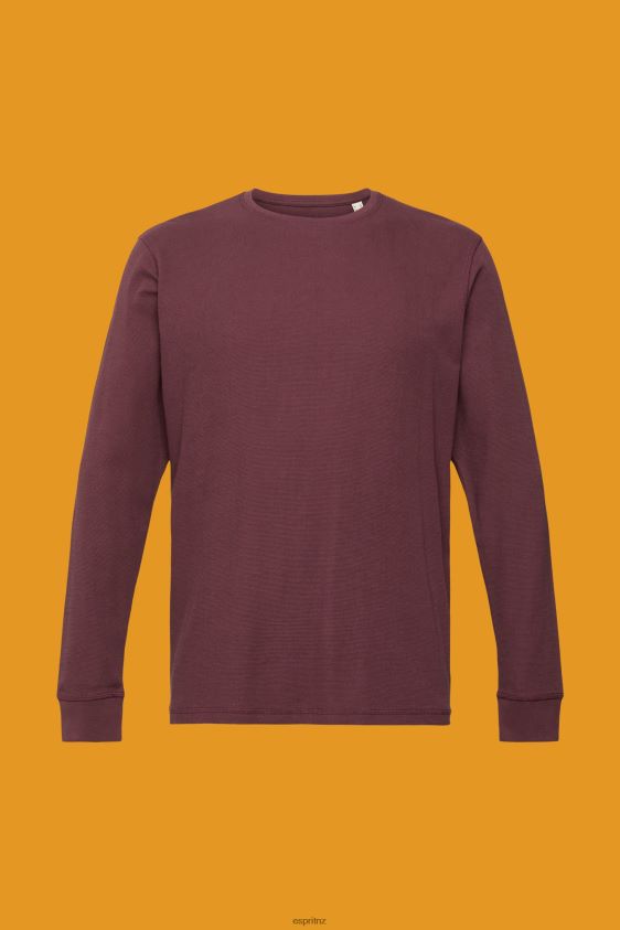 Men Esprit Bordeaux Red Waffle pique long sleeve top Long Sleeve XF4444825 - Image 5