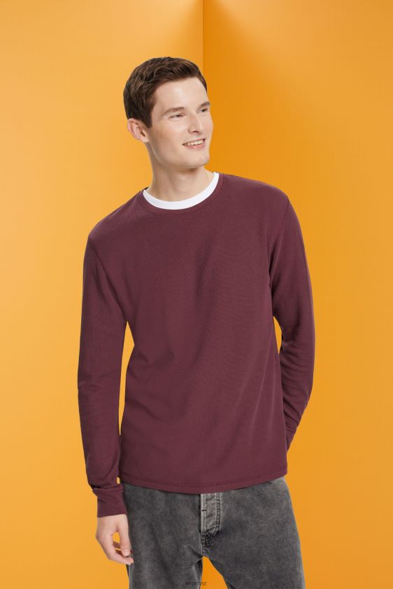Men Esprit Bordeaux Red Waffle pique long sleeve top Long Sleeve XF4444825 - Image 1
