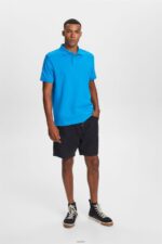 Men Esprit Bright Blue Cotton Mesh Polo Shirt Polos XF4444570 - Image 2