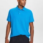 Men Esprit Bright Blue Cotton Mesh Polo Shirt Polos XF4444570