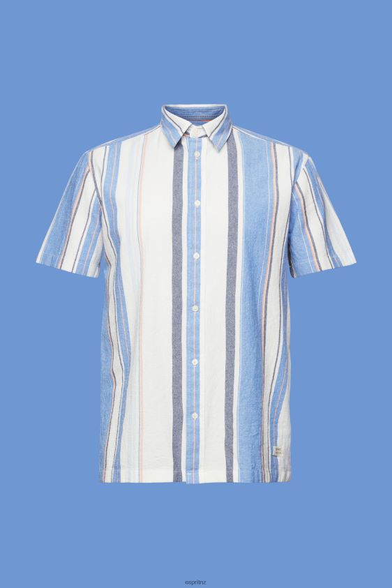 Men Esprit Bright Blue Striped short sleeve shirt, 100% cotton Shirts XF4444612 - Image 5