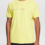Men Esprit Bright Yellow Jersey T-shirt with an embroidered logo T-Shirts XF4444920