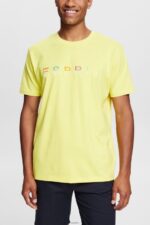 Men Esprit Bright Yellow Jersey T-shirt with an embroidered logo T-Shirts XF4444920