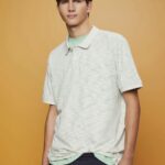 Men Esprit Citrus Green Fine stripe melange polo shirt Polos XF4444703