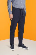 Men Esprit Dark Blue Pinstripe trousers with drawstring waistband Trousers & Pants XF4444816