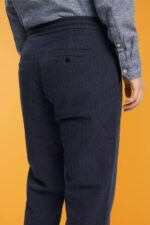 Men Esprit Dark Blue Pinstripe trousers with drawstring waistband Trousers & Pants XF4444816 - Image 3