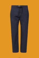 Men Esprit Dark Blue Pinstripe trousers with drawstring waistband Trousers & Pants XF4444816 - Image 5
