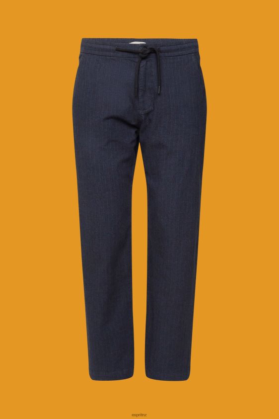 Men Esprit Dark Blue Pinstripe trousers with drawstring waistband Trousers & Pants XF4444816 - Image 5