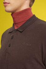 Men Esprit Dark Brown Long sleeve pique polo shirt Polos XF4444836 - Image 3