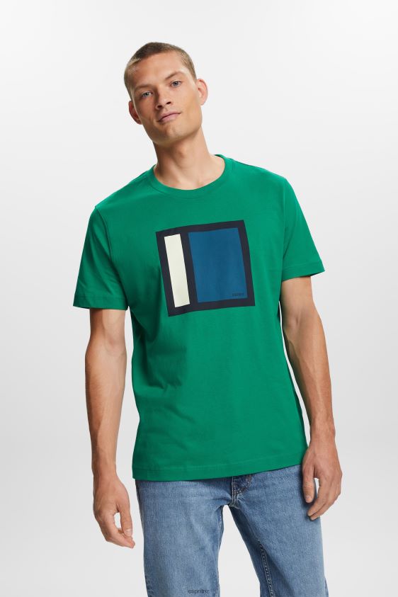 Men Esprit Dark Green Jersey T-shirt with print, 100% cotton T-Shirts XF4444584 - Image 1
