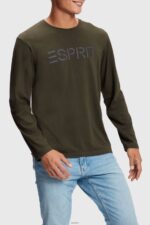 Men Esprit Dark Green Logo print jersey t-shirt T-Shirts XF4444865