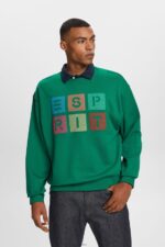 Men Esprit Dark Green Logo sweatshirt, 100% organic cotton Sweatshirts & Hoodies XF4444581