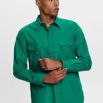 Men Esprit Dark Green Utility shirt, 100% cotton Shirts XF4444572