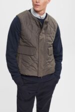 Men Esprit Dark Khaki Quilted vest Vest XF4444842