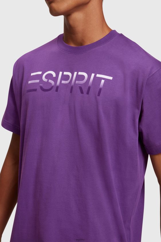 Men Esprit Dark Purple Chest flocked logo applique t-shirt T-Shirts XF4444610 - Image 2