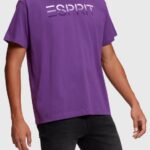 Men Esprit Dark Purple Chest flocked logo applique t-shirt T-Shirts XF4444610