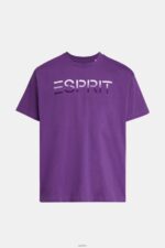 Men Esprit Dark Purple Chest flocked logo applique t-shirt T-Shirts XF4444610 - Image 4