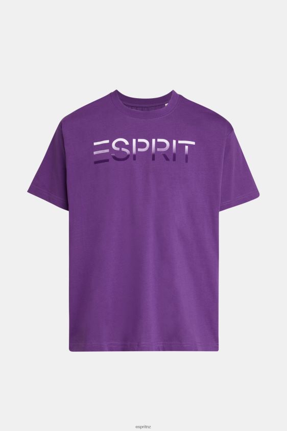 Men Esprit Dark Purple Chest flocked logo applique t-shirt T-Shirts XF4444610 - Image 4