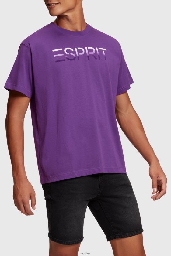 Men Esprit Dark Purple Chest flocked logo applique t-shirt T-Shirts XF4444610 - Image 1