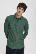 Men Esprit Dark Teal Green Checked slim fit shirt Shirts XF4444688