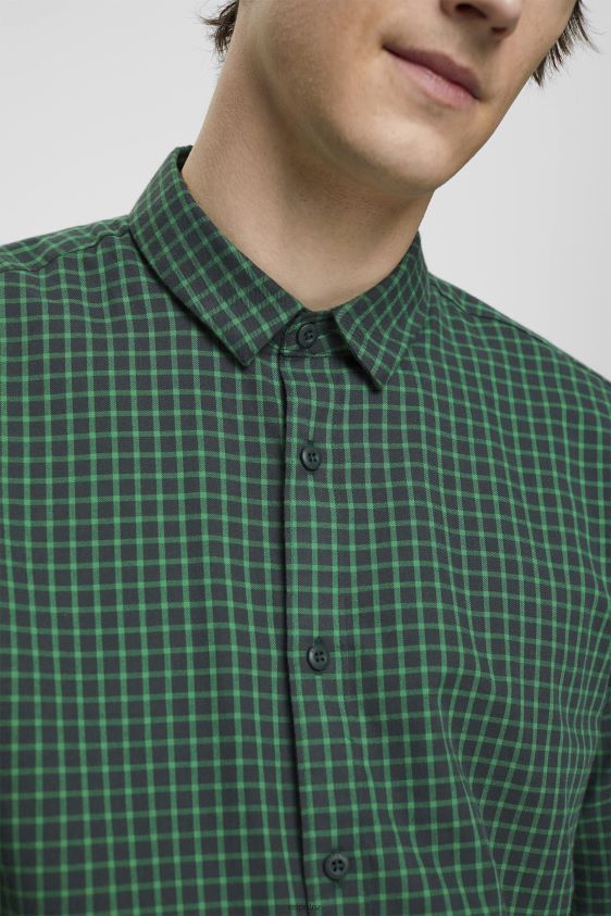 Men Esprit Dark Teal Green Checked slim fit shirt Shirts XF4444688 - Image 3