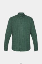 Men Esprit Dark Teal Green Checked slim fit shirt Shirts XF4444688 - Image 5