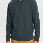 Men Esprit Dark Teal Green Long sleeve polo shirt Polos XF4444820