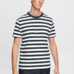 Men Esprit Dark Teal Green Striped crewneck T-shirt T-Shirts XF4444769