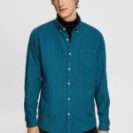 Men Esprit Dark Turquoise Button down cotton shirt Shirts XF4444813
