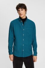 Men Esprit Dark Turquoise Button down cotton shirt Shirts XF4444813