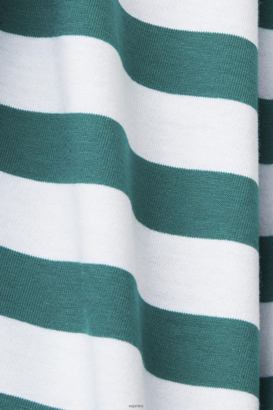 Men Esprit Emerald Green Sustainable cotton striped T-shirt T-Shirts XF4444741 - Image 4