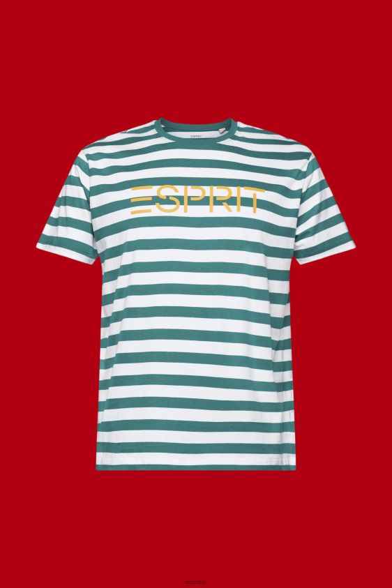 Men Esprit Emerald Green Sustainable cotton striped T-shirt T-Shirts XF4444741 - Image 5