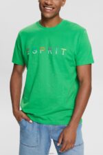 Men Esprit Green Jersey T-shirt with an embroidered logo T-Shirts XF4444916