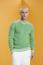 Men Esprit Green V-neck sustainable cotton jumper Sweaters XF4444726