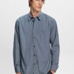 Men Esprit Grey Blue Cotton Poplin Shirt Shirts XF4444576
