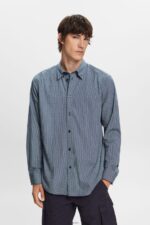 Men Esprit Grey Blue Cotton Poplin Shirt Shirts XF4444576