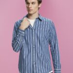 Men Esprit Ice Slim fit denim shirt with stripes Shirts XF4444716