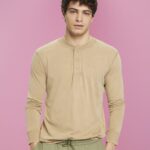 Men Esprit Khaki Beige Long-sleeved top with buttons Long Sleeve XF4444723