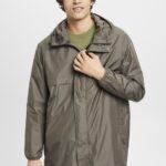 Men Esprit Khaki Green Lightweight rain jacket with hood Jackets XF4444765