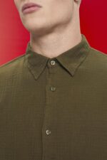Men Esprit Khaki Green Sustainable cotton muslin shirt Shirts XF4444756 - Image 3