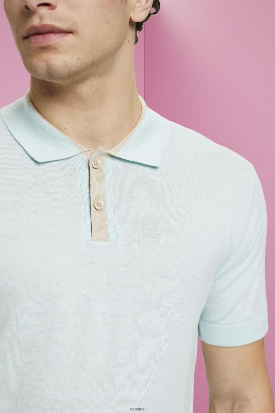 Men Esprit Light Aqua Green Blended TENCEL and sustainable cotton polo shirt Polos XF4444760 - Image 3
