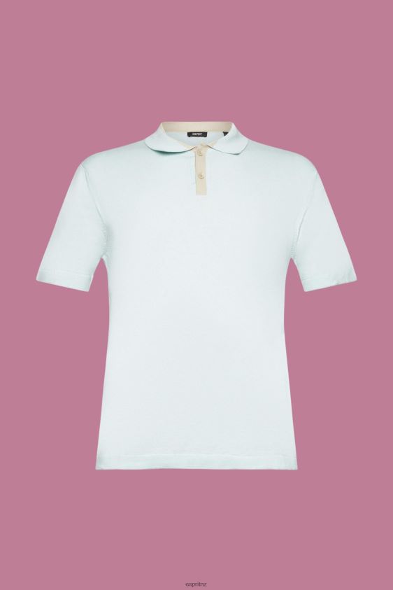 Men Esprit Light Aqua Green Blended TENCEL and sustainable cotton polo shirt Polos XF4444760 - Image 5