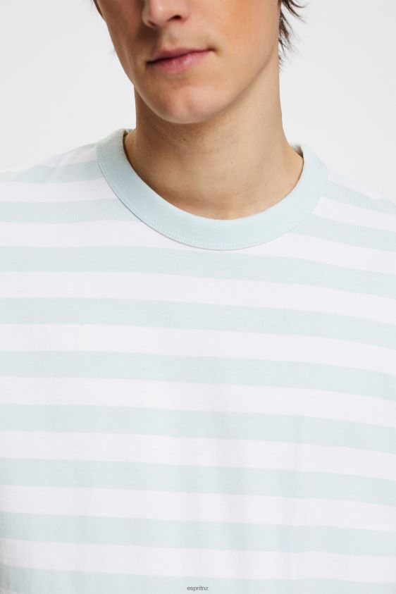 Men Esprit Light Aqua Green Striped crewneck T-shirt T-Shirts XF4444770 - Image 3