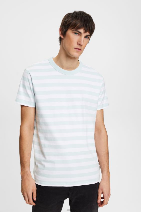Men Esprit Light Aqua Green Striped crewneck T-shirt T-Shirts XF4444770 - Image 1