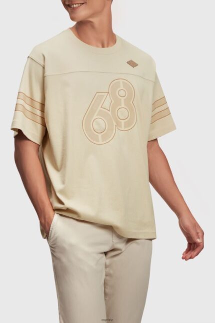Men Esprit Light Beige Striped sleeve graphic print tee T-Shirts XF4444805