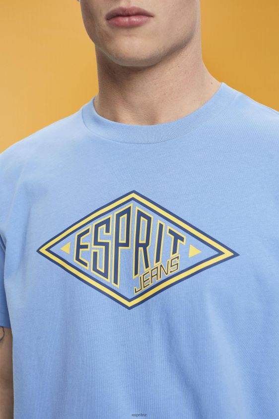 Men Esprit Light Blue Lavender Logo print cotton t-shirt T-Shirts XF4444627 - Image 3